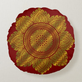 Almohada Roja de Seda de Oro de Mandala de Lujo