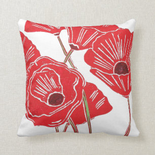 Almohada roja del arte de las amapolas
