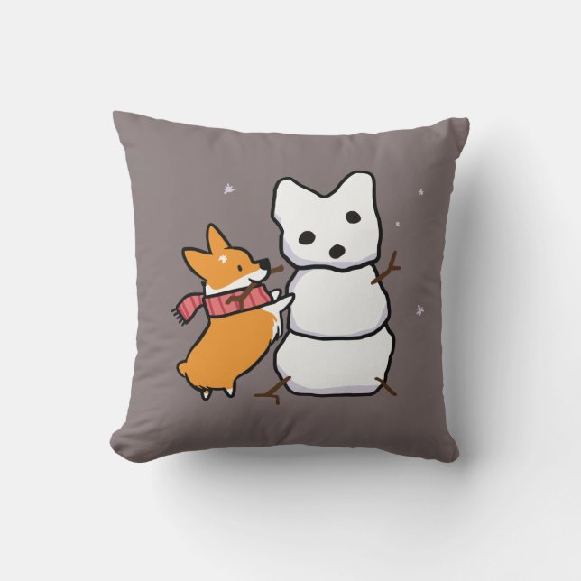Almohada roja del Corgi del muñeco de nieve (Anverso)