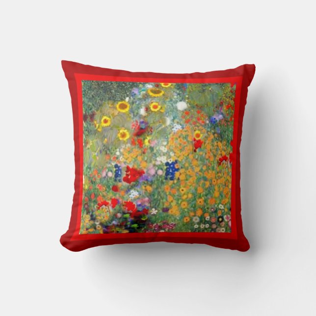 Almohada roja del jardín del estilo de Klimt por (Anverso)