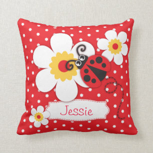 Almohada roja del lunar de la flor del nombre de