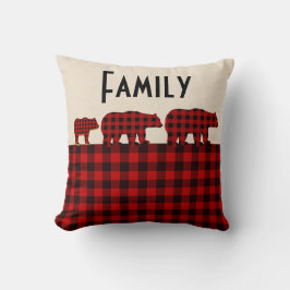 Almohada roja del oso de la tela escocesa del