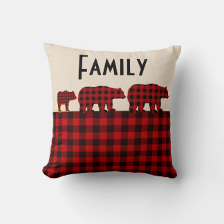 Almohada roja del oso de la tela escocesa del