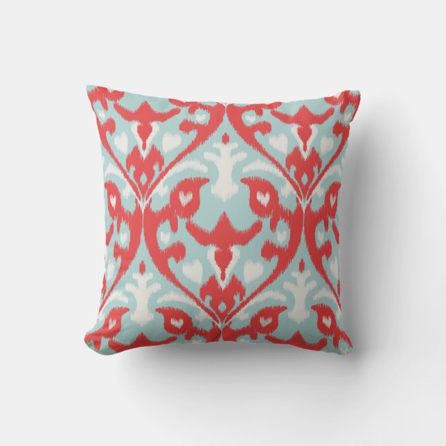 Almohada roja elegante moderna del ikat de la (Anverso)