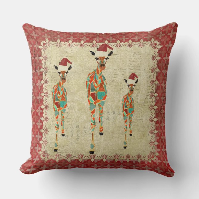 Almohada roja festiva de Mojo de las jirafas (Anverso)