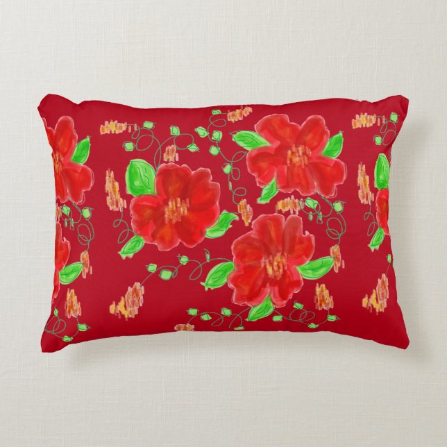 Almohada roja florida (Anverso)