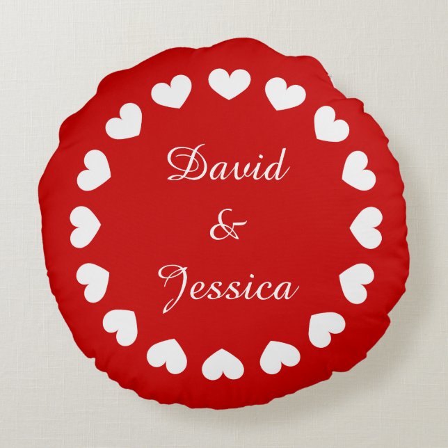 Almohada roja redonda personalizada con forma de c (Reverso)