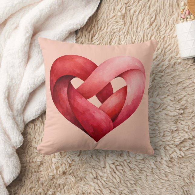 Almohada Roja Rosa Corazón Entrelazado Decoración  (Manta)