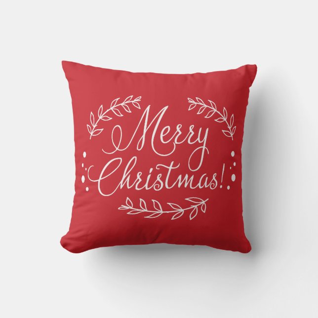 Almohada roja y blanca de las Felices Navidad (Anverso)