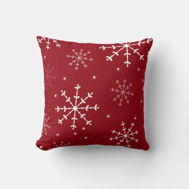 Almohada roja y blanca del copo de nieve (Anverso)