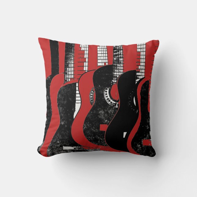 Almohada roja y negra de las guitarras (Anverso)