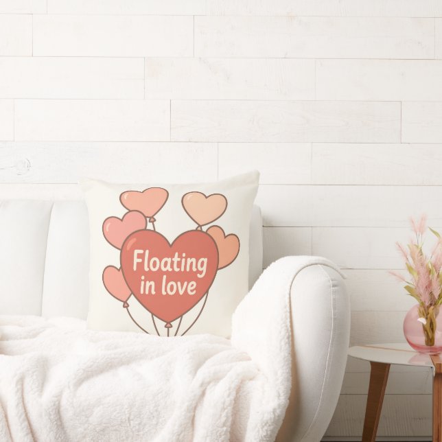 Almohada Romántica de Corazones y Globos Flotando  (Sofá)