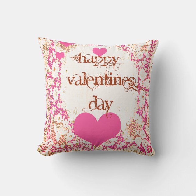 Almohada Romántica de Encaje Rosa Día de San Valen (Anverso)