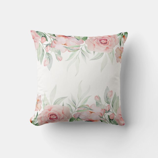 Almohada romántica de flores de acuarela rosa (Anverso)