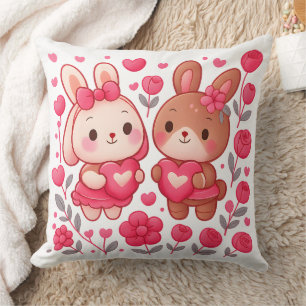 Almohada Romántica de Pareja de Conejos con Corazó