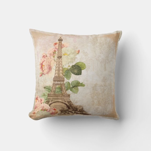 Almohada romántica rosa rosa de París (Anverso)