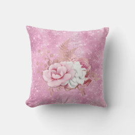almohada rosa con brillo floral