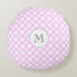 Almohada rosa con puntos blancos y inicial persona