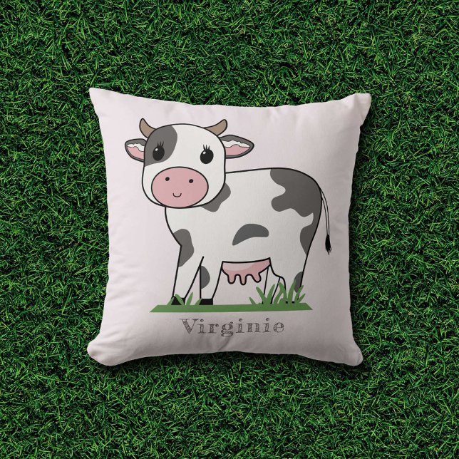 Almohada rosa con vaca dulce (Pink Pillow with a Cute Cow)