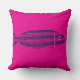 Almohada rosa costera con peces de rayas azules