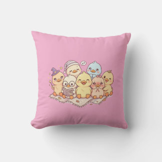 Almohada rosa de amigos pollitos lindos