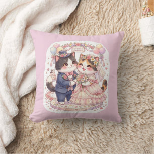 Almohada rosa de gatos de boda Kawaii lindos recié