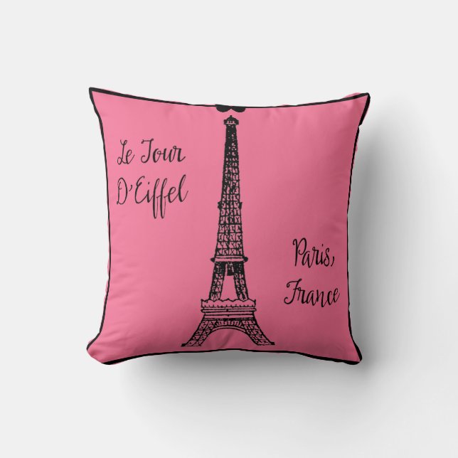 Almohada rosa de París con Torre Eiffel (Anverso)