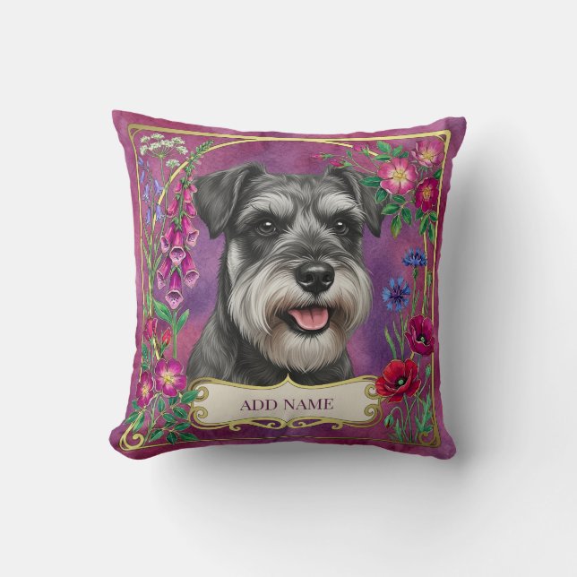 Almohada rosa de Schnauzer personalizada con sal y (Anverso)