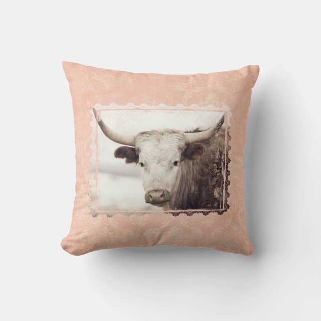Almohada rosa longhorn (Anverso)