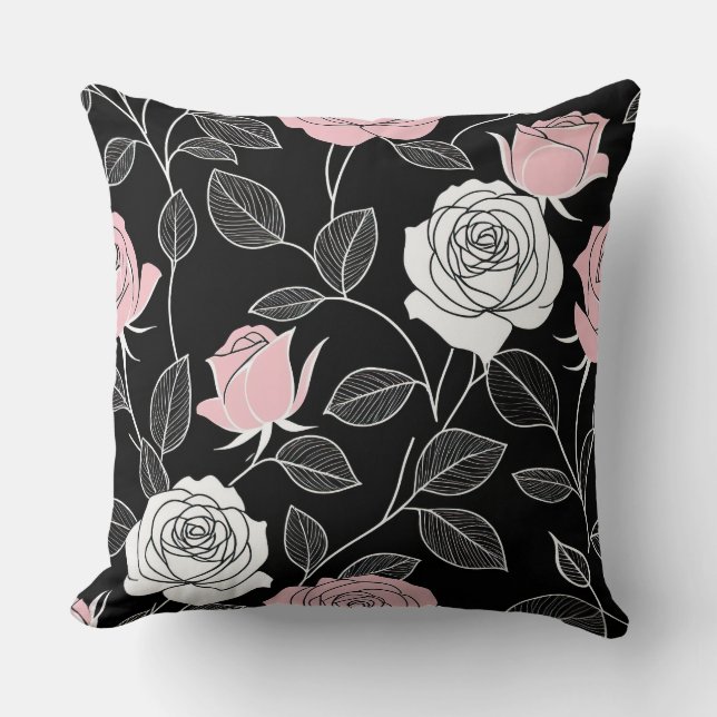 Almohada rosa negra, blanca y rosa (Anverso)