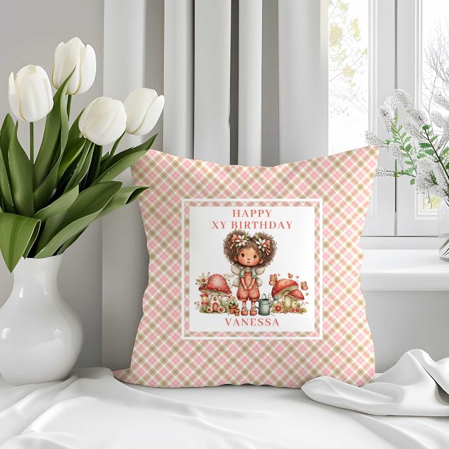 Almohada Rosa Pastel Cumpleaños Mágico Hada 4 años (Magical Fairy 4th Birthday Pastel Pink Throw Pillow)