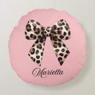 Almohada Rosa Personalizada con Lazo de Leopardo 