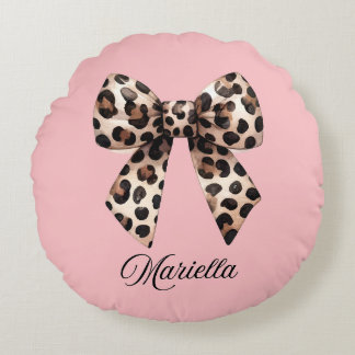 Almohada Rosa Personalizada con Lazo de Leopardo 
