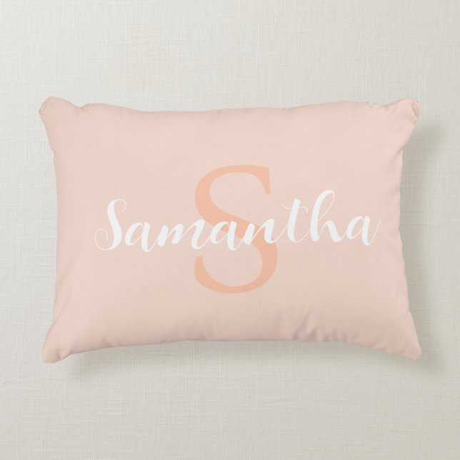 almohada rosa personalizada con nombre inicial (Anverso)
