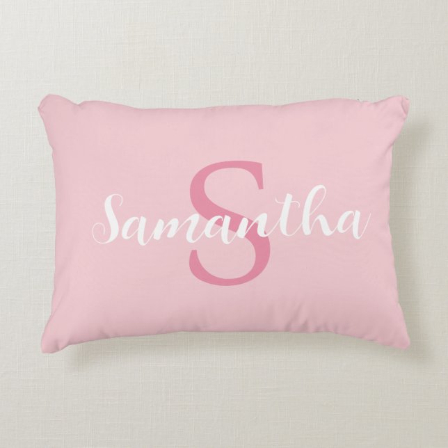 almohada rosa personalizada con nombre inicial (Anverso)