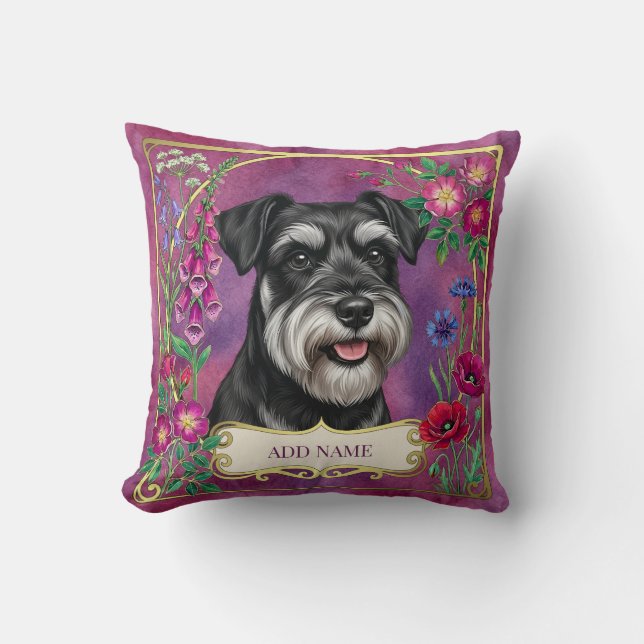 Almohada rosa personalizada de Schnauzer plateada  (Anverso)