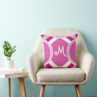Almohada rosa personalizada Monograma Retro