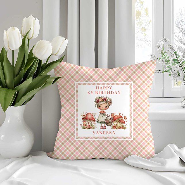 Almohada Rosa Sonrosado Cumpleaños 7 Años Hada Cap (Whimsical Fairy 7th Birthday Blush Pink Pillow)