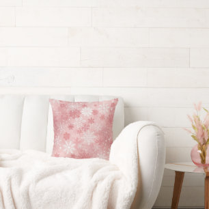 Almohada rosa y blanca de copo de nieve de Navidad