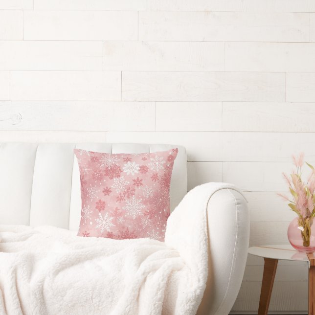 Almohada rosa y blanca de copo de nieve de Navidad (Sofá)