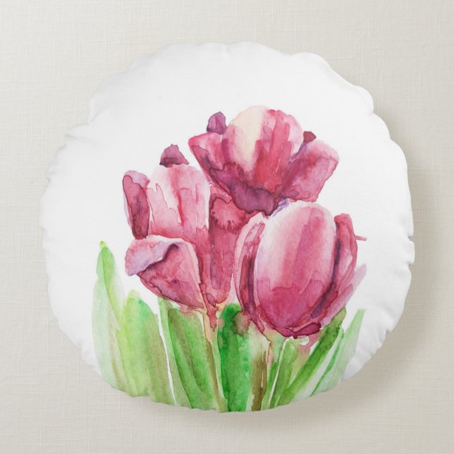 Almohada rosada abstracta feliz de los tulipanes (Anverso)