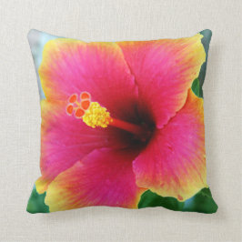 Almohada rosada amarilla del hibisco