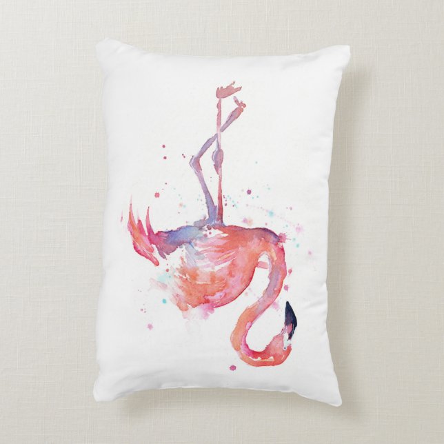 Almohada rosada de la acuarela del flamenco (Atrás (Vertical))