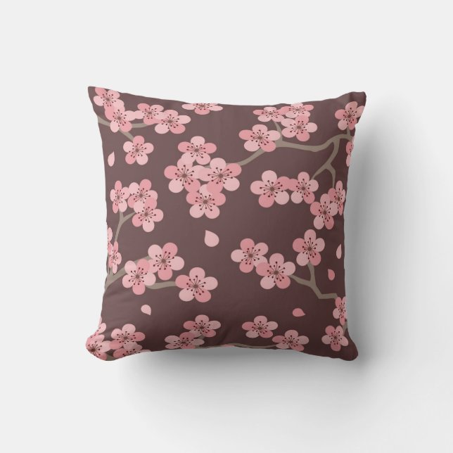 Almohada rosada de la flor de cerezo de Brown (Anverso)