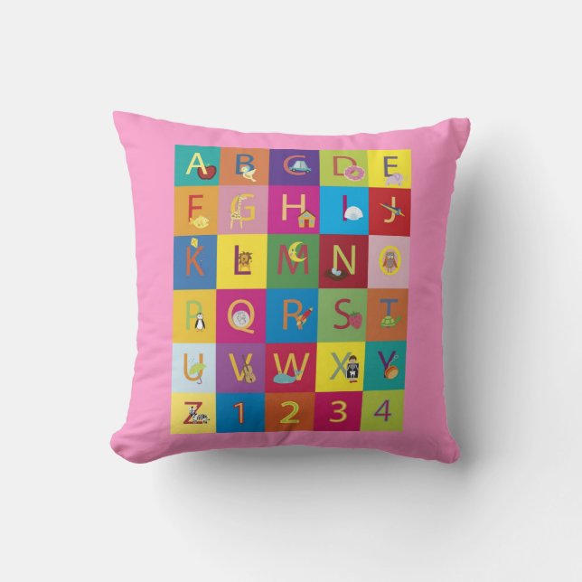 Almohada rosada del alfabeto de las niñas (Anverso)