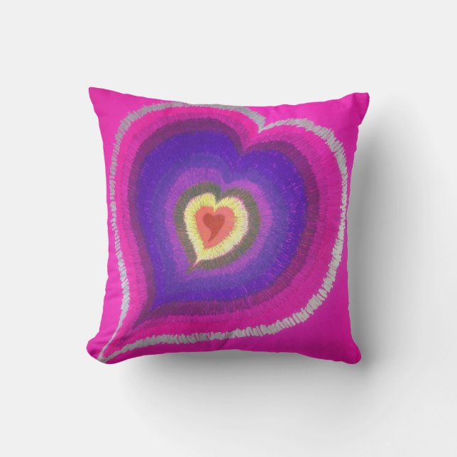 Almohada rosada del corazón del arco iris (Anverso)