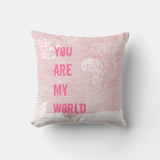 Almohada rosada del mapa del mundo del vintage (Anverso)