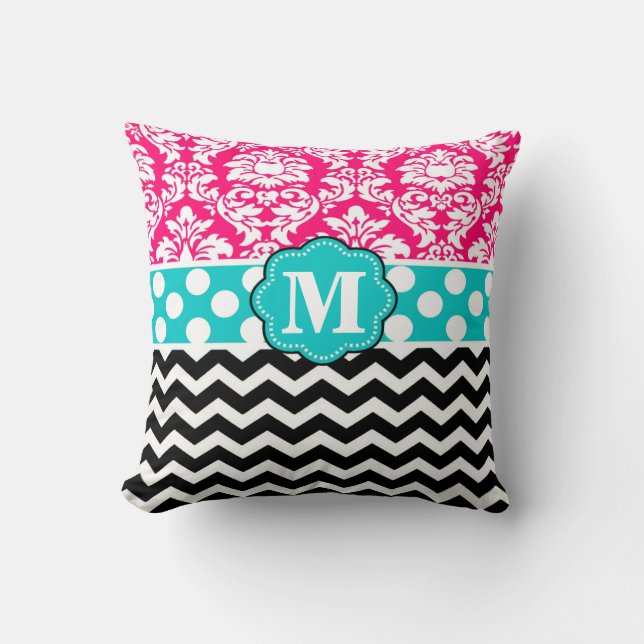 Almohada rosada del monograma de Chevron del (Anverso)