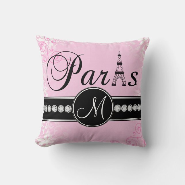 Almohada rosada suave del monograma de París del (Anverso)