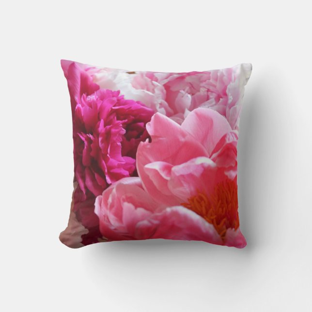 Almohada rosada y blanca del Peony 2-Sided (Anverso)